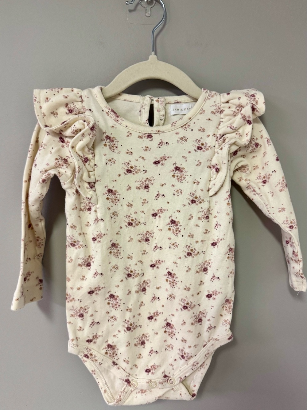 Jamie Kay Cream Bodysuit with Pink Floral Ruffles